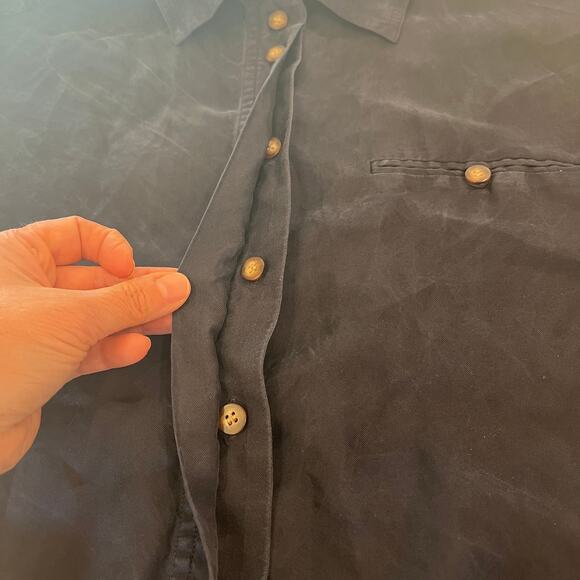 Vtg Jones New York Long Sleeve Button Down 100% Silk Blouse Navy Blue 6 Petite - Picture 6 of 10